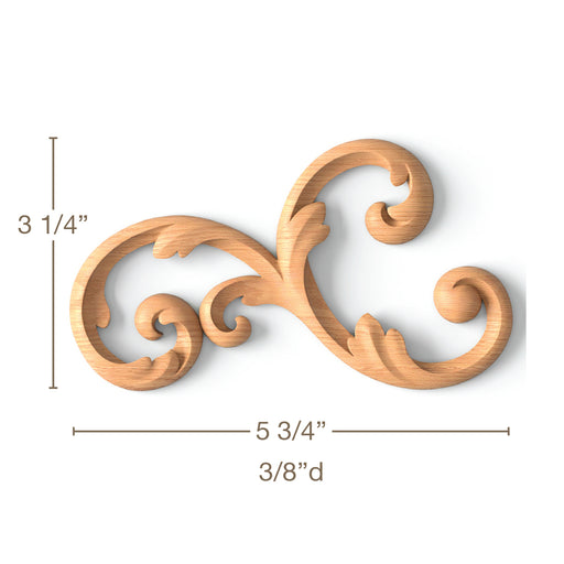 Scrolled Filigree, Left & Right Pair, 5 3/4"w x 3 1/4"h x 3/8"d Carved Onlays White River Hardwoods   