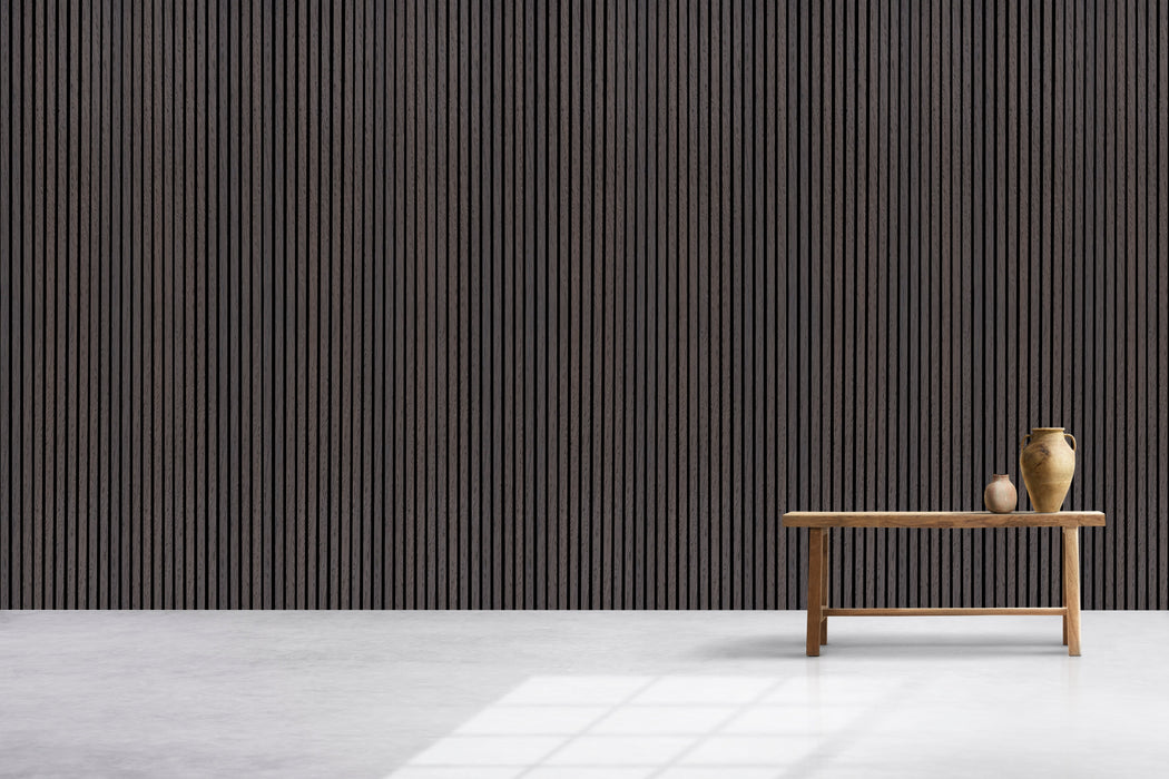 Smokey Oak Acoustic Panel, Varnished 1" Wide Slats - Harmony Series - Sold 2 Panels Per Carton Acoustic Slat Panel White River Hardwoods