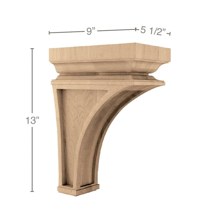 Large Plain Nouveau Corbel, 5 1/2"w x 13"h x 9"d Carved Corbels White River Hardwoods   