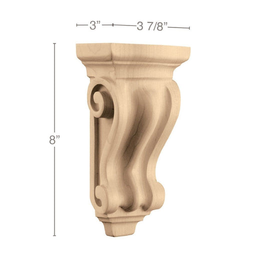 Small Corinthian Corbel, 3 7/8''w x 8''h x 3''d Carved Corbels White River Hardwoods   