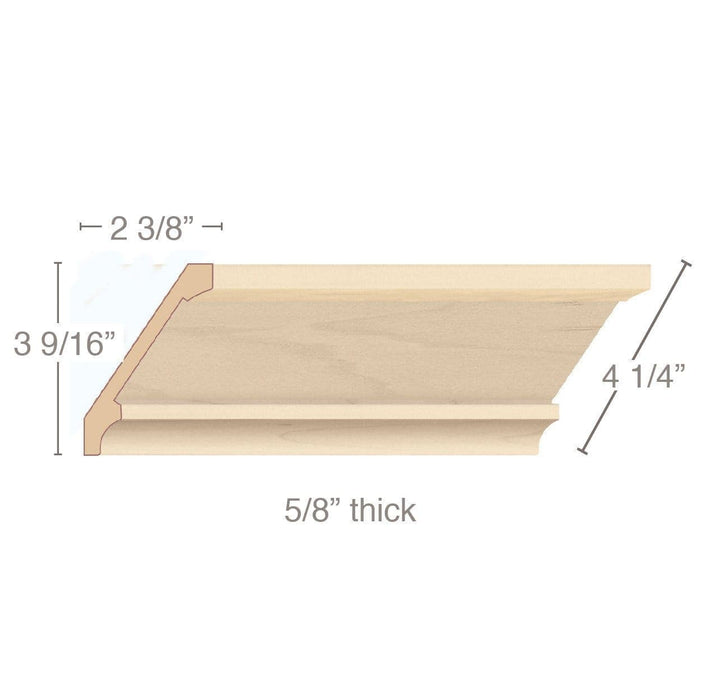 Crown Moulding for 2 1/4" Inserts, 4 1/4"w x 5/8"d x 8' length Carved Mouldings White River Hardwoods   
