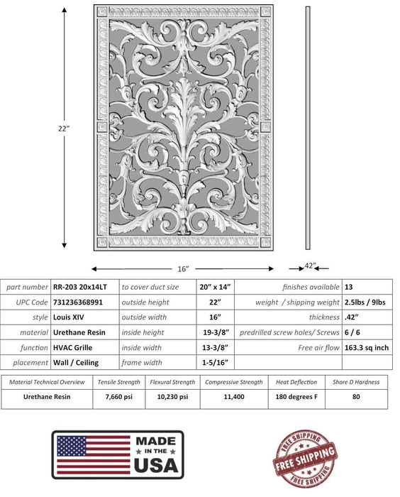 Louis XIV style grille for Duct Size of 20"- Please allow 1-2 weeks. Decorative Grilles White River - Interior Décor   