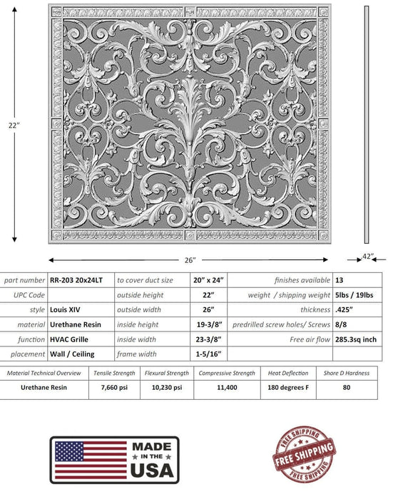 Louis XIV style grille for Duct Size of 20"- Please allow 1-2 weeks. Decorative Grilles White River - Interior Décor   