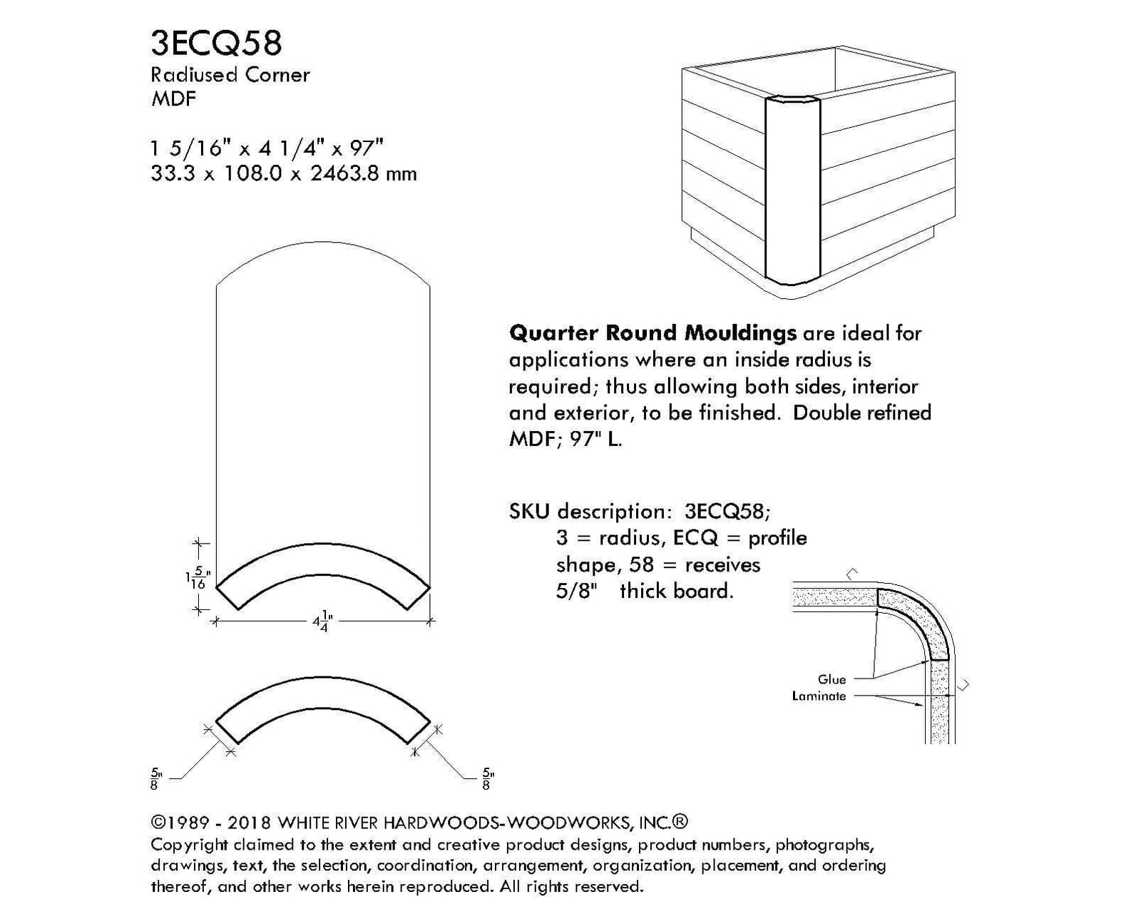 MDF Radius Corners, Econo Qtr Rnd (accepts 5/8