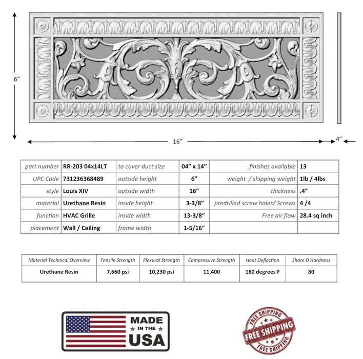 Louis XIV style grille for Duct Size of 4"- Please allow 1-2 weeks.
