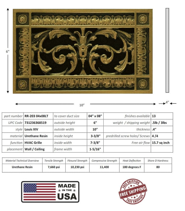 Louis XIV style grille for Duct Size of 4"- Please allow 1-2 weeks.