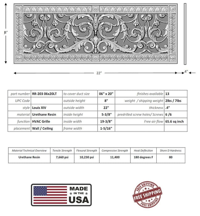 Louis XIV style grille for Duct Size of 6"- Please allow 1-2 weeks.