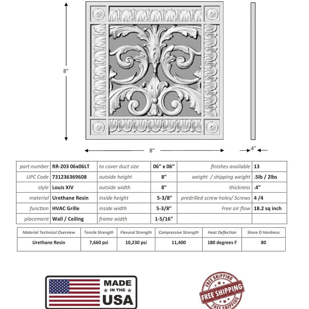 Louis XIV style grille for Duct Size of 6- Please allow 1-2 weeks. — White  River Hardwoods
