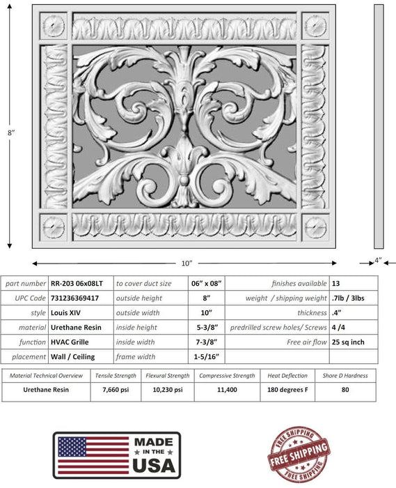 Louis XIV style grille for Duct Size of 6"- Please allow 1-2 weeks.
