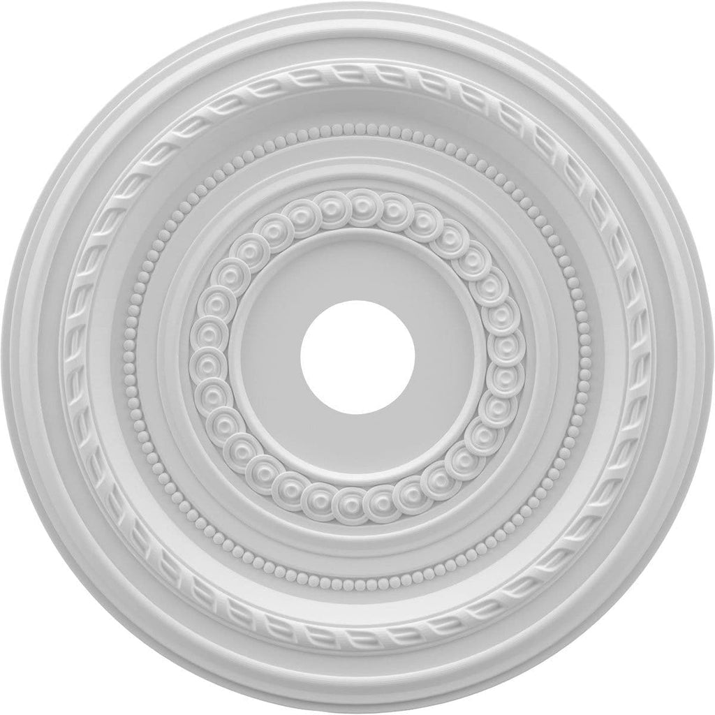 Medallón de techo de PVC termoformado (se adapta a marquesinas de hasta 6"), 22" de diámetro exterior x 3 1/2" de diámetro interior x 1" de profundidad