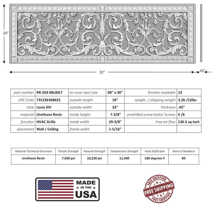 Louis XIV style grille for Duct Size of 8"- Please allow 1-2 weeks. Decorative Grilles White River - Interior Décor   