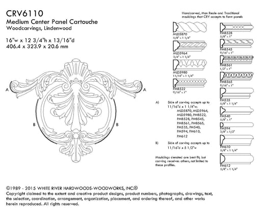 Med Panel Cartouche, 16"w x 12 3/4"h x 13/16"d Carved Onlays White River Hardwoods   