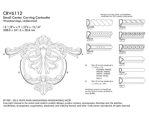 Small Panel Cartouche, 12 1/8"w x 9 1/2"h x 13/16"d Carved Onlays White River Hardwoods   