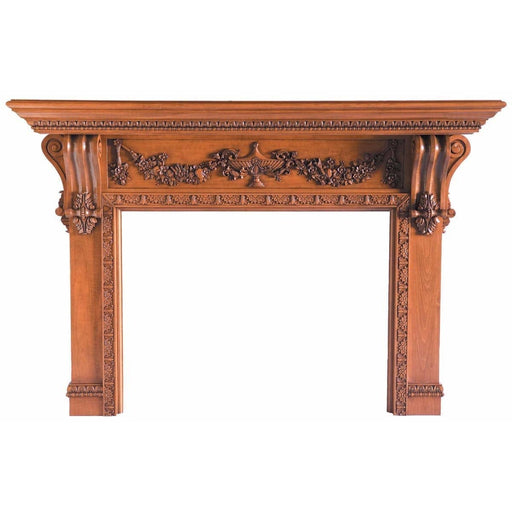 Floral Swag with Urn Full Surround, 87"w x 58 3/4"h x 12"d Carved Mantels White River Hardwoods   