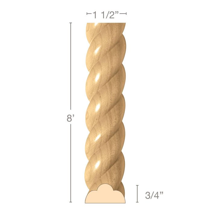Lineal semicircular de cuerda mediana, 1 1/2'' de ancho x 3/4'' de profundidad x 8' de largo, el precio de la resina es por 8' de largo