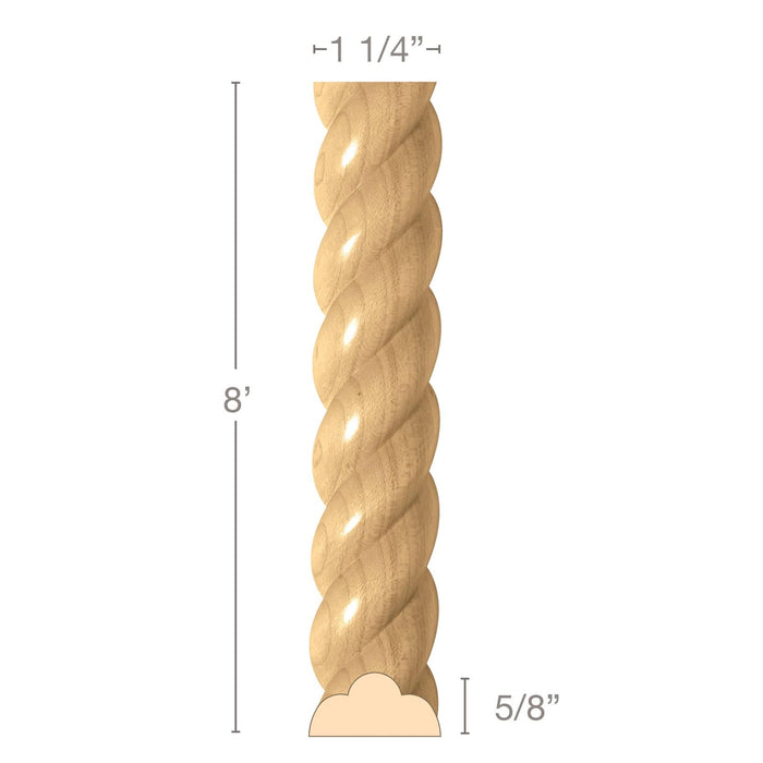Rope Half Round, 1 1/4"w x 5/8"d x 8' length, Resin is priced per 8' length