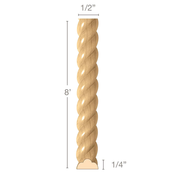 Rope Half Round, 1/2"w x 1/4"d x 8' length, Resin is priced per 8' length