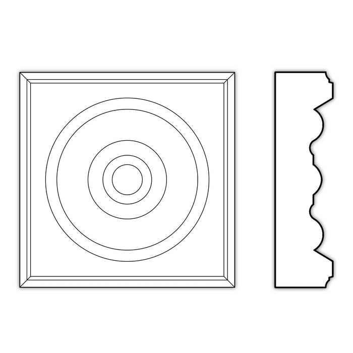 Roseta Bullseye (Acepta espesores de revestimiento de hasta 13/16 x 3 - 3 1/2), 3 3/4'' x 3 3/4'' x 1''