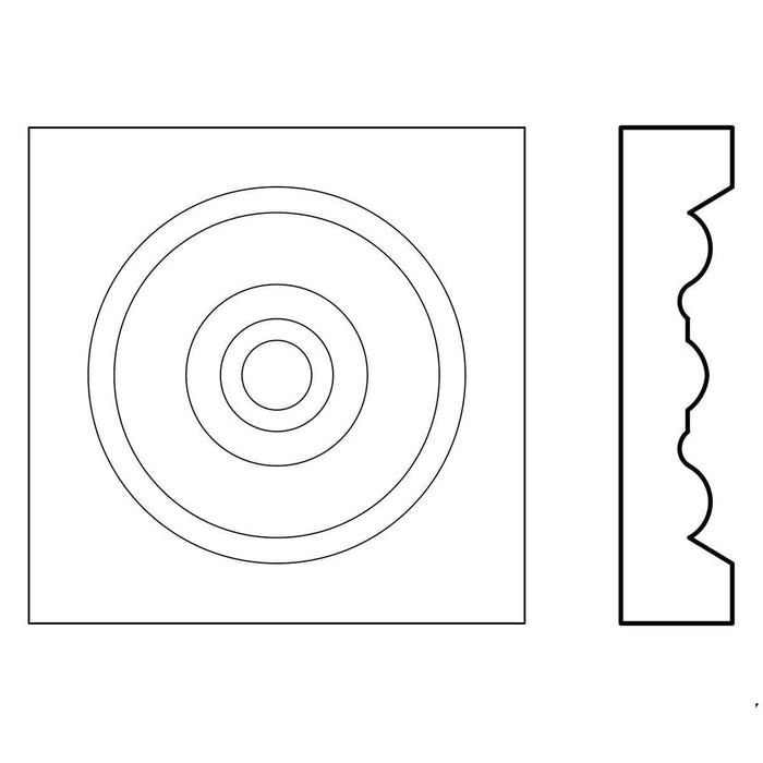 Roseta Bullseye (Acepta espesores de carcasa de hasta 13/16 x 3 - 3 1/2), 3 3/4" de ancho x 3 3/4" de alto x 27/32" de profundidad