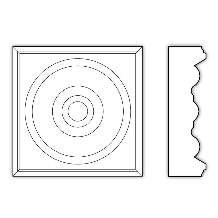 Roseta Bullseye (Acepta espesores de revestimiento de hasta 13/16 x 3 - 3 1/4), 3 1/2'' x 3 1/2'' x 1''