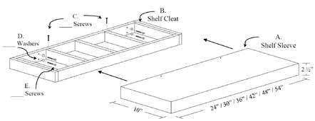 Floating Shelf System, 24"w x 2 1/2"h x 10"d