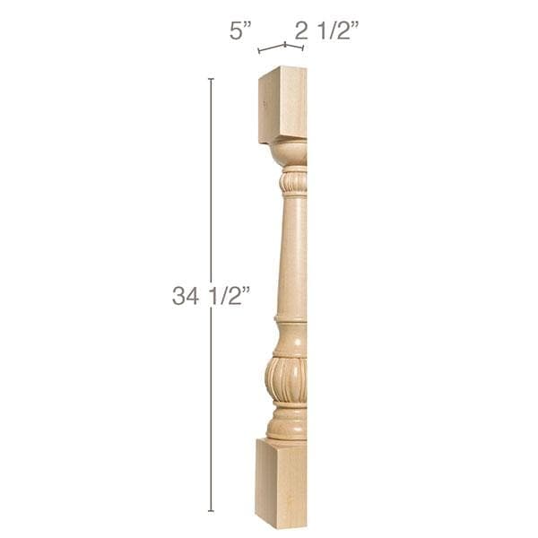 Carved Fluted Column Half, 5"w x 34 1/2"h x 2 1/2"d, 1 Pair
