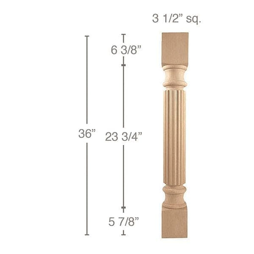 Classic Reeded Island Column, 3 1/2"sq. x 36"h Carved Columns White River Hardwoods   