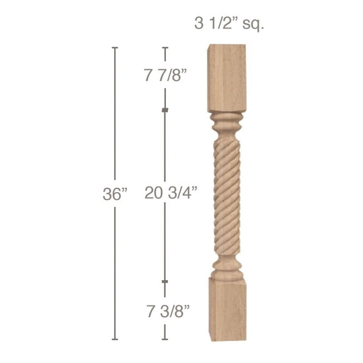 Classic Rope Island Column, 3 1/2"sq. x 36"h Carved Columns White River Hardwoods   