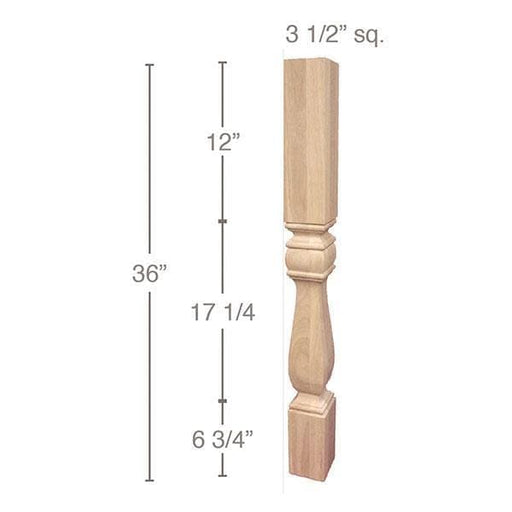 Traditional Square Island Column, 3 1/2"sq. x 36"h Carved Columns White River Hardwoods   
