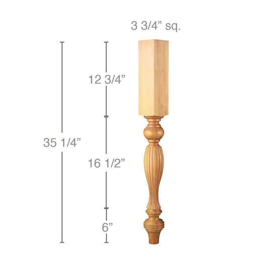 Reeded Country French Column, 3 3/4"sq. x 35 1/4"h Carved Columns White River Hardwoods   