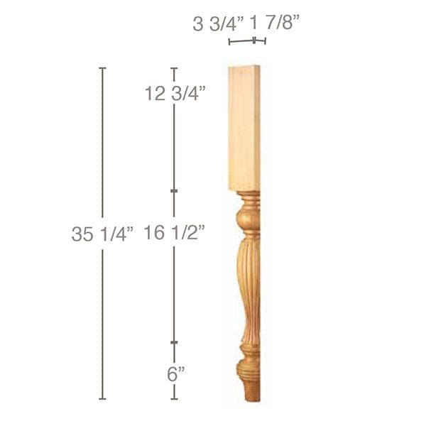 Split Reeded Country French Column, 3 3/4''w x 35 1/4''h x 1 7/8''d,  1 Pair Carved Columns White River Hardwoods   