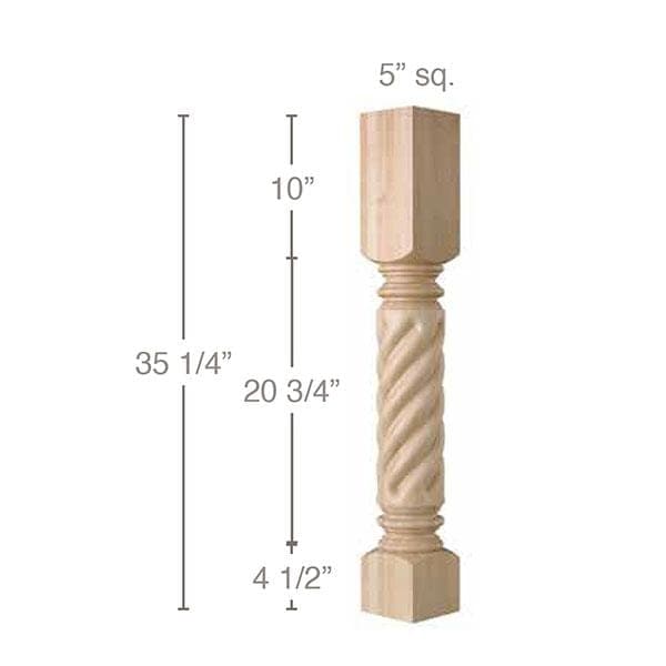 Rope Classic Column, 5"sq. x 35 1/4"h Carved Columns White River Hardwoods   