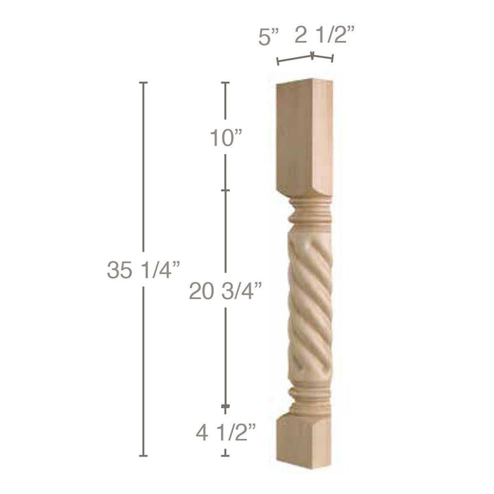 Rope Classic Column Half, 5"w x 35 1/4"h x 2 1/2"d, 1 Pair Carved Columns White River Hardwoods   