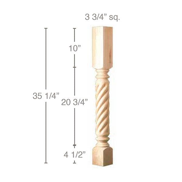 Rope Roman Classic Column, 3 3/4"sq. x 35 1/4"h Carved Columns White River Hardwoods   
