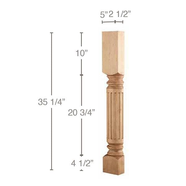 Media columna clásica estriada, 1 par, 5" de ancho x 35 1/4" de alto x 2 1/2" de profundidad