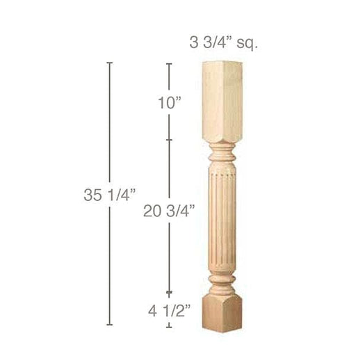 Fluted Classic, 3 3/4"sq. x 35 1/4"h Carved Columns White River Hardwoods   