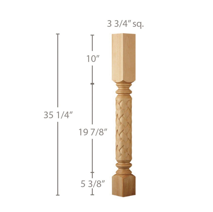 Roman Weave Column, 3 3/4"sq. x 35 1/4"h