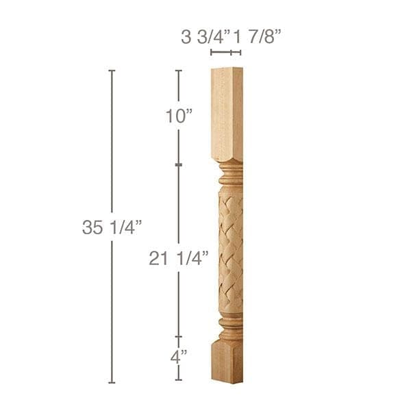 Roman Weave Column Half, 1 Pair, 3 3/4"w x 35 1/4"h x 1 7/8"d Carved Columns White River Hardwoods   
