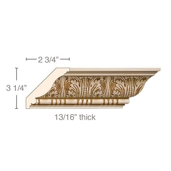 Small Acanthus with Bead and Barrel, 4''w x 13/16''d Cornice Mouldings White River Hardwoods   