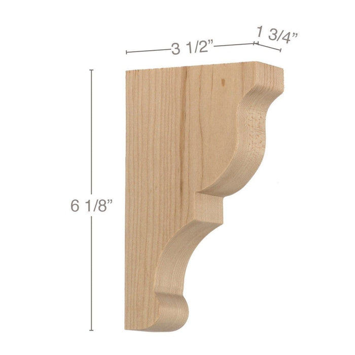 Transitional Extra Small Bar Bracket Corbel, 1 3/4"w x 6 1/8"h x 3 1/2"d Carved Corbels White River Hardwoods   
