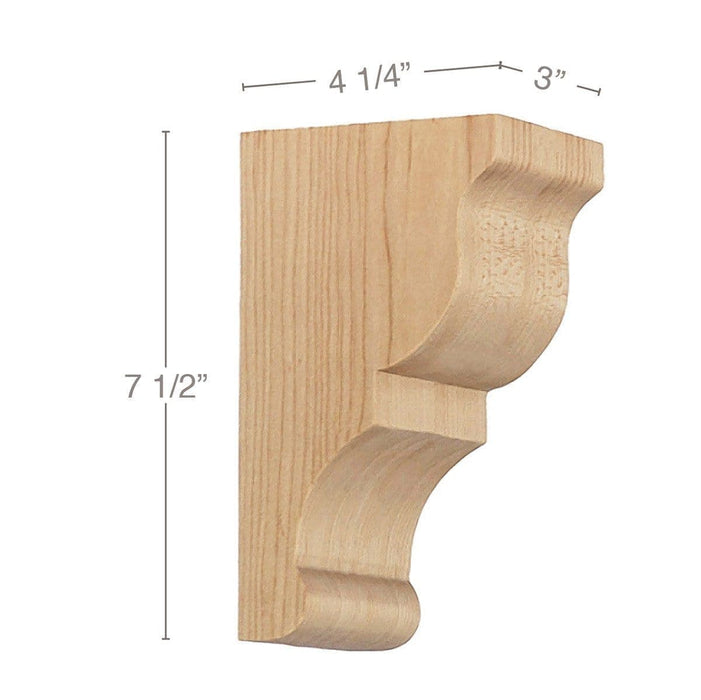 Transitional Small Bar Bracket Corbel, 3"w x 7 1/2"h x 4 1/4"d Carved Corbels White River Hardwoods   