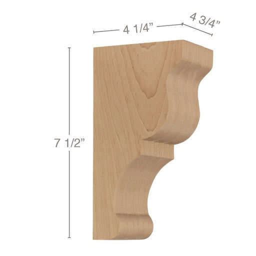 Transitional Small Bar Bracket Corbel, 4 3/4"w x 7 1/2"h x 4 1/4"d Carved Corbels White River Hardwoods   