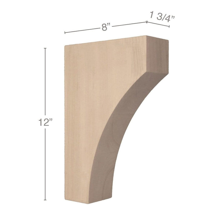 Contemporary Large Bar Bracket Corbel, 1 3/4"w x 12"h x 8"d Carved Corbels White River Hardwoods   