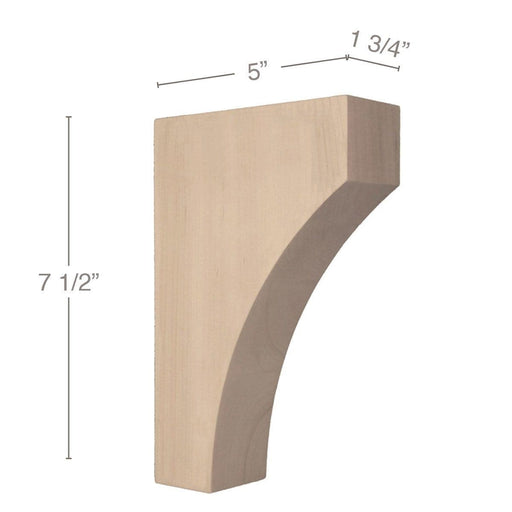 Contemporary Small Bar Bracket Corbel, 1 3/4"w x 7 1/2"h x 5"d Carved Corbels White River Hardwoods   