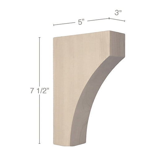 Contemporary Small Bar Bracket Corbel, 3"w x 7 1/2"h x 5"d Carved Corbels White River Hardwoods   