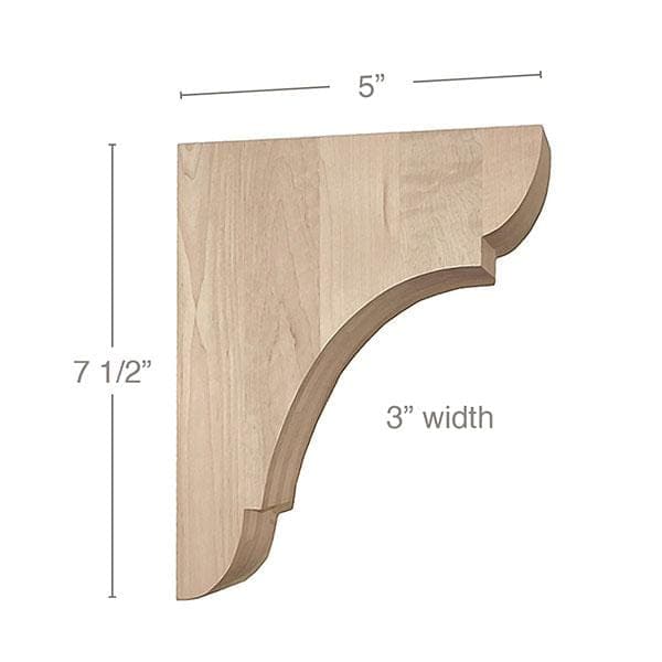 Classic Small Bar Bracket Corbel, 3"w x 7 1/2"h x 5"d Carved Corbels White River Hardwoods   