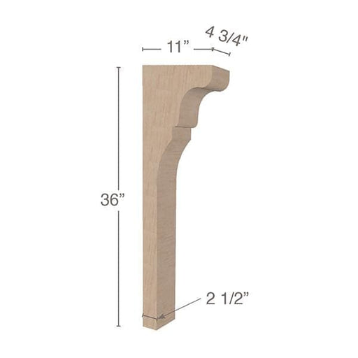 Transitional Trim To Fit Corbel - Low Profile, 4  3/4"w x 36"h x 11"d Carved Corbels White River Hardwoods   