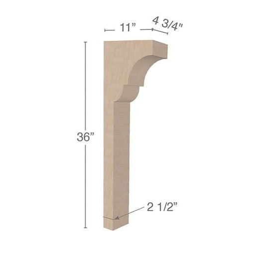 Ovolo Trim To Fit Corbel - Low Profile, 4  3/4"w x 36"h x 11"d Carved Corbels White River Hardwoods   