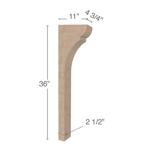 Classic Trim To Fit Corbel - Low Profile, 4  3/4"w x 36"h x 11"d Carved Corbels White River Hardwoods   