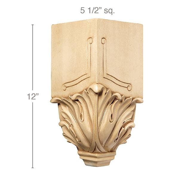 Large Crown Block (Generally accepts crowns 5 1/4 - 7 1/2 wide), 5 1/2"sq. x 12 1/8"d Carved Corbels White River Hardwoods   